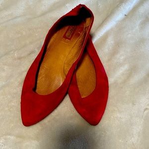 Red leather flats